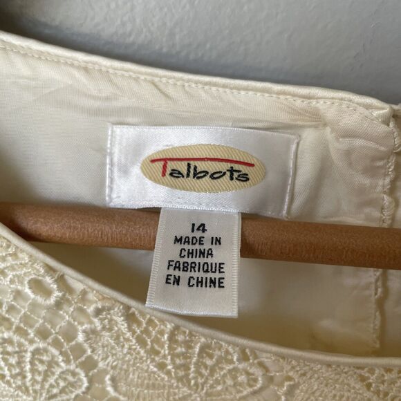 Talbots Vintage Lace Overlay Blouse Princess Seams Back Covered Buttons Size 14 - Picture 2 of 14